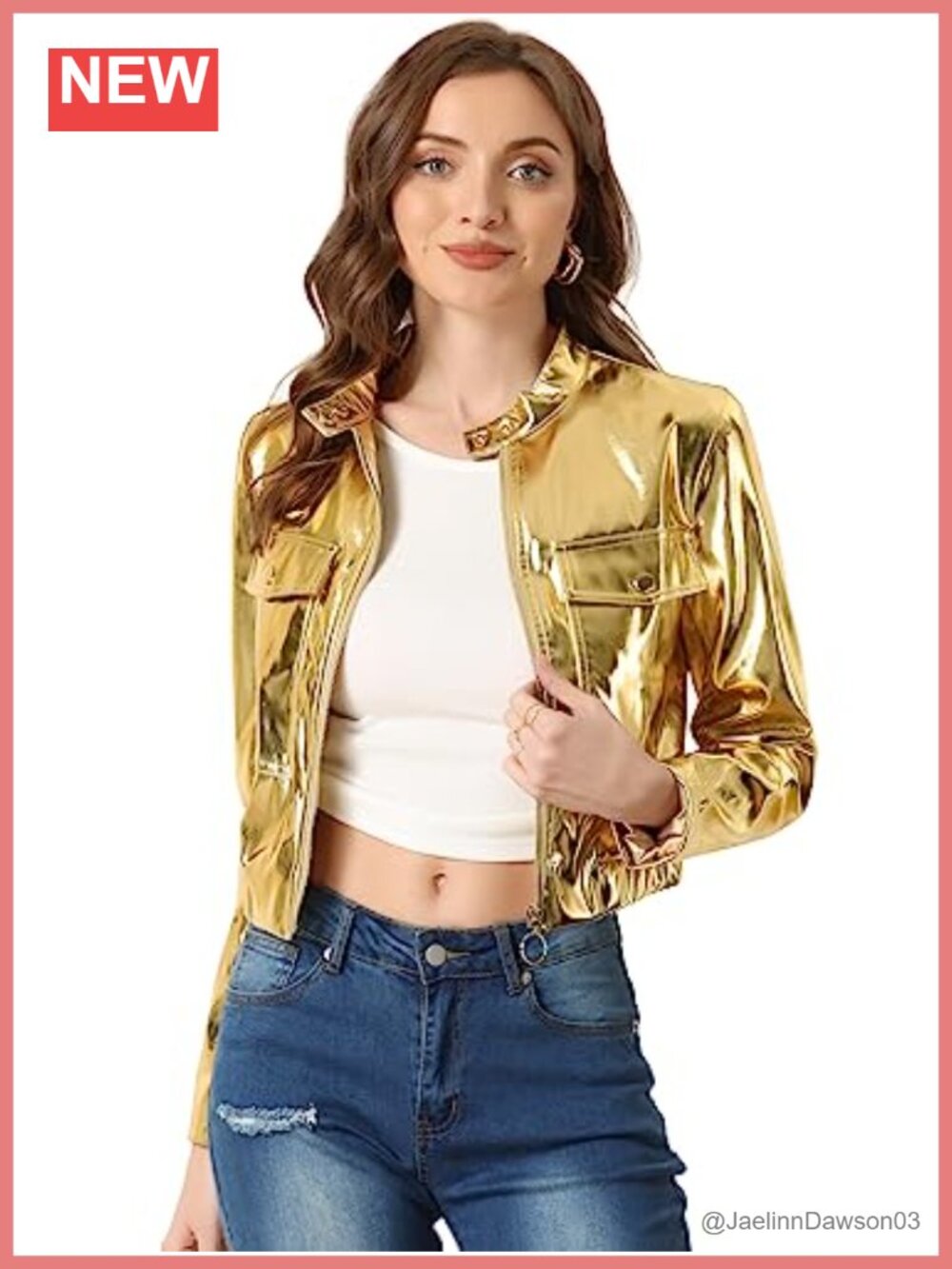 Metallic Glitter Crop Moto Jacket Zip Up Long Sleeve Party Club